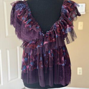 Anthropologie Purple and Blue Ruffled Blouse